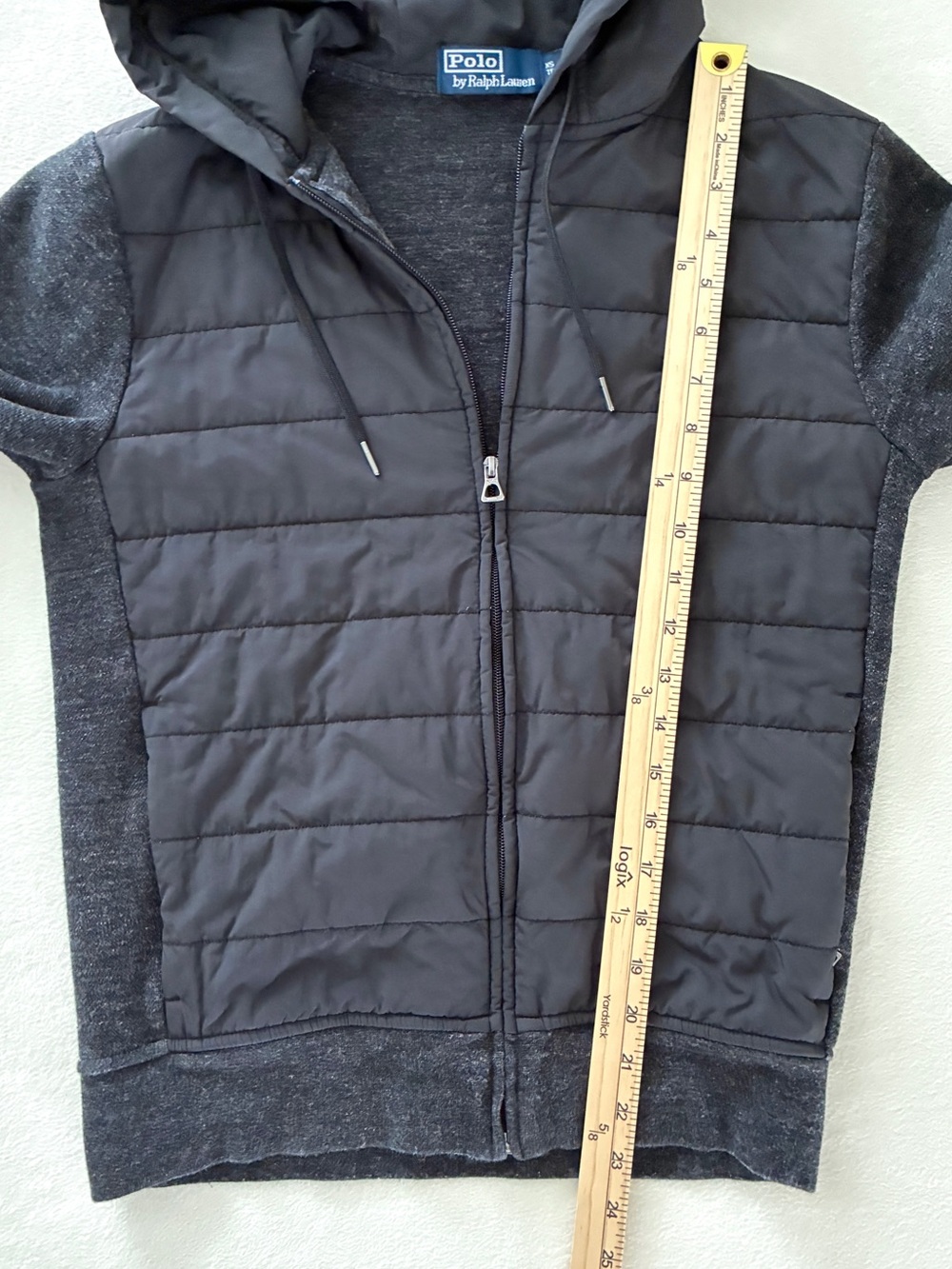 Polo Ralph Lauren Quilted Full Zip Hoodie Women XS Black Gray Hybrid Jacket - Picture 9 of 13
